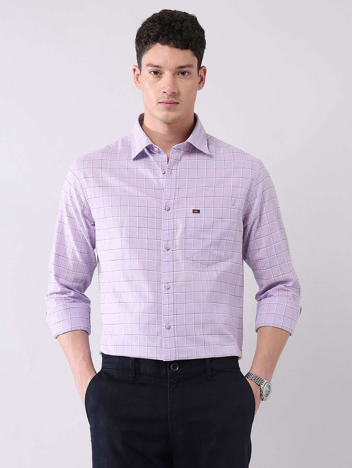 men checkered long sleeve regular fit casual shirt