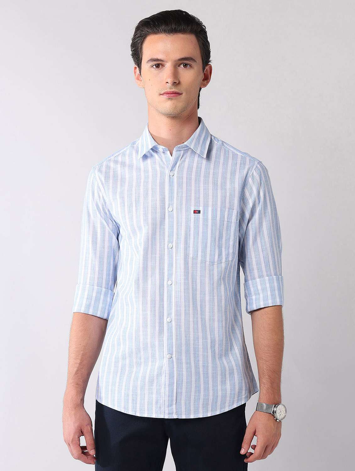 men striped long sleeve regular fit casual shirt