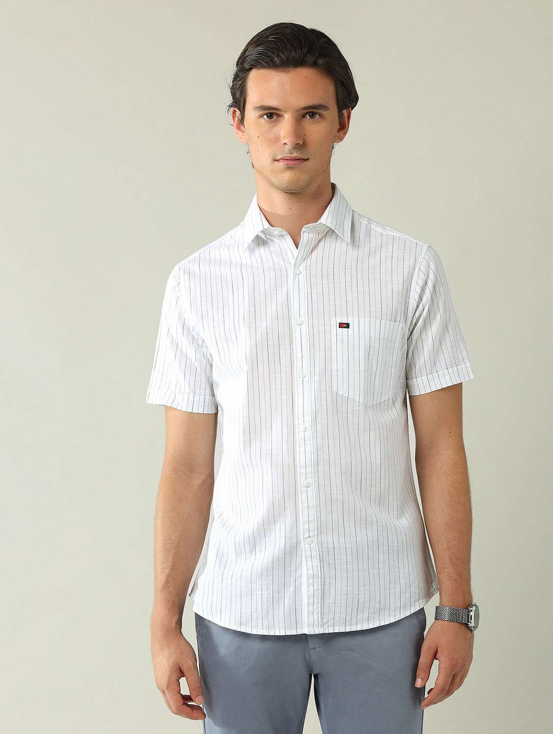 men striped short sleeve regular fit casual shirt - 21998488 -  Standard Image - 1