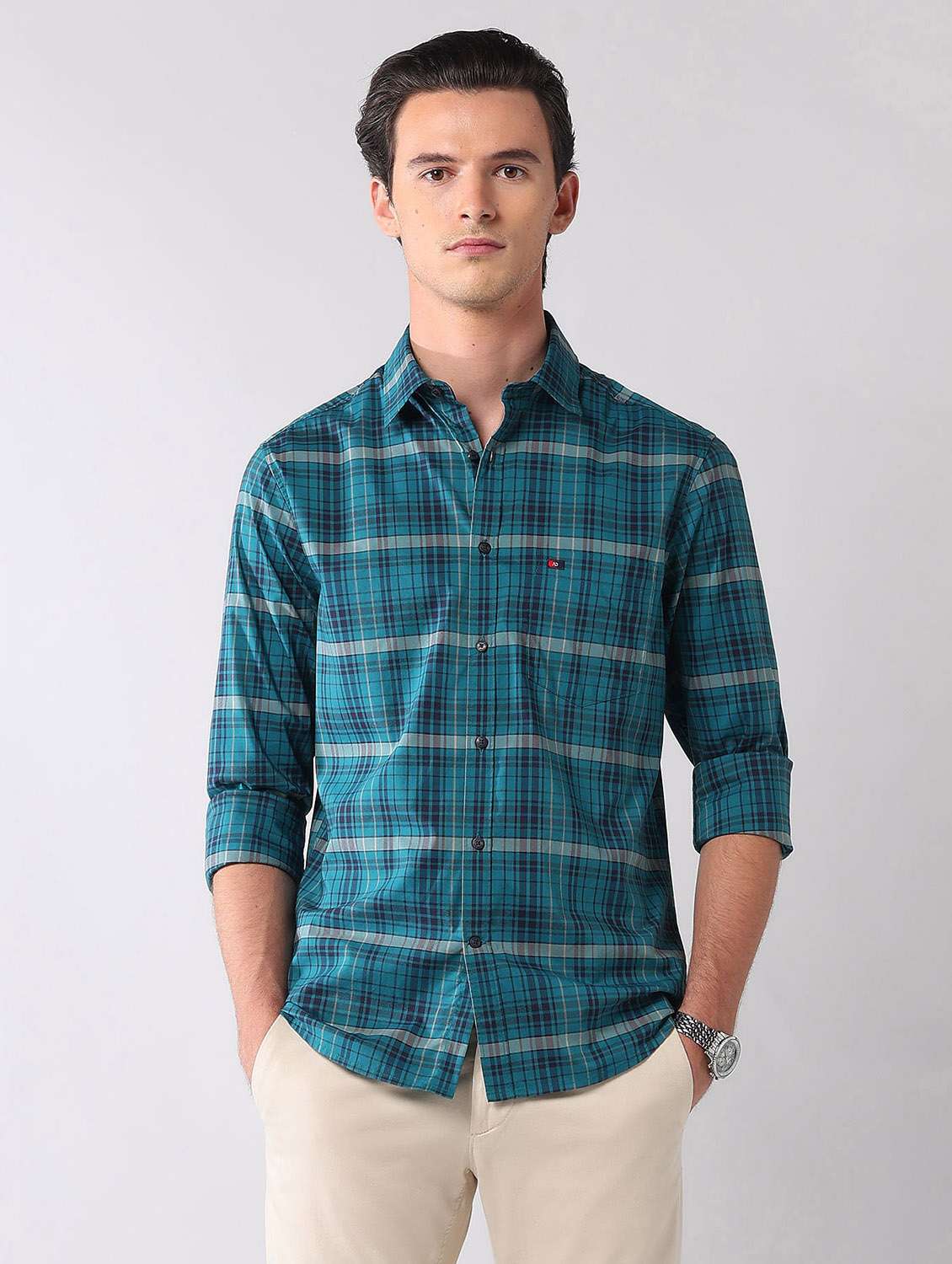 men checkered long sleeve regular fit casual shirt - 21998494 -  Standard Image - 1