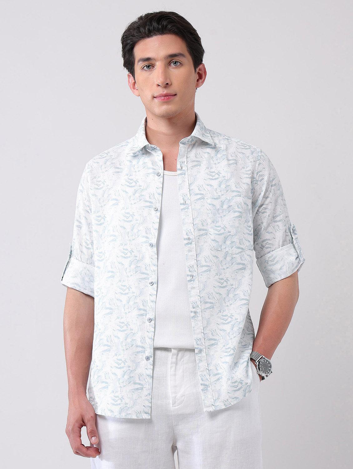 men printed long sleeve regular fit casual shirt