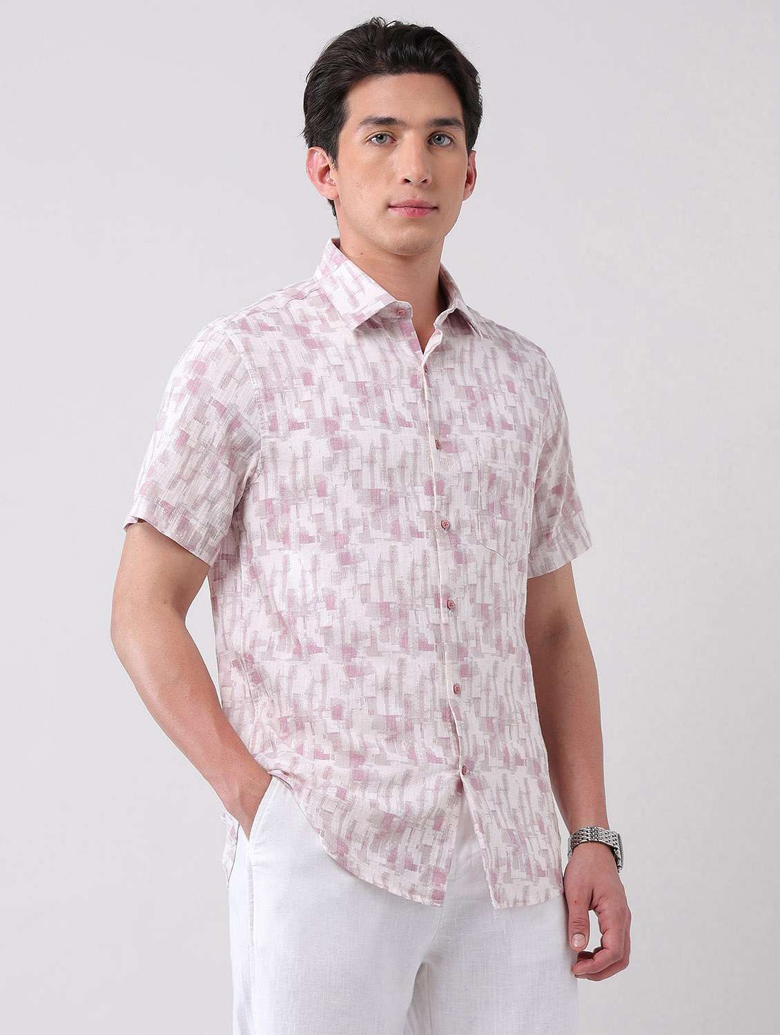 men printed short sleeve regular fit casual shirt - 21998501 -  Standard Image - 1