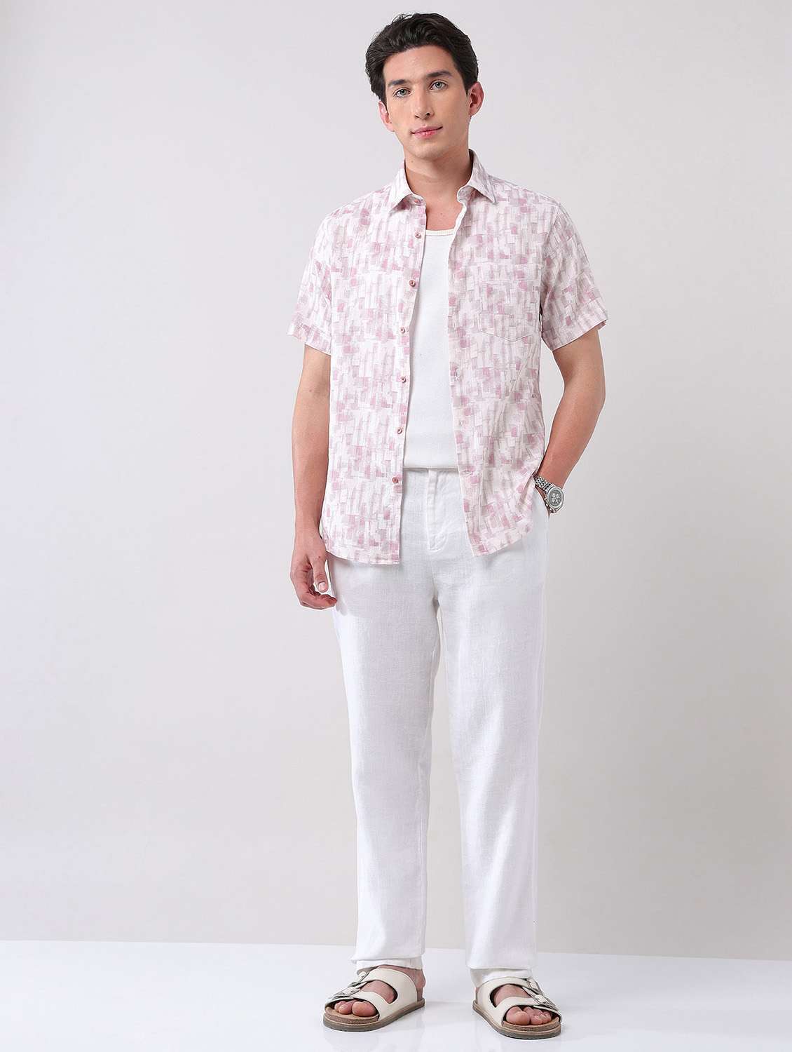 men printed short sleeve regular fit casual shirt - 21998501 -  Standard Image - 4