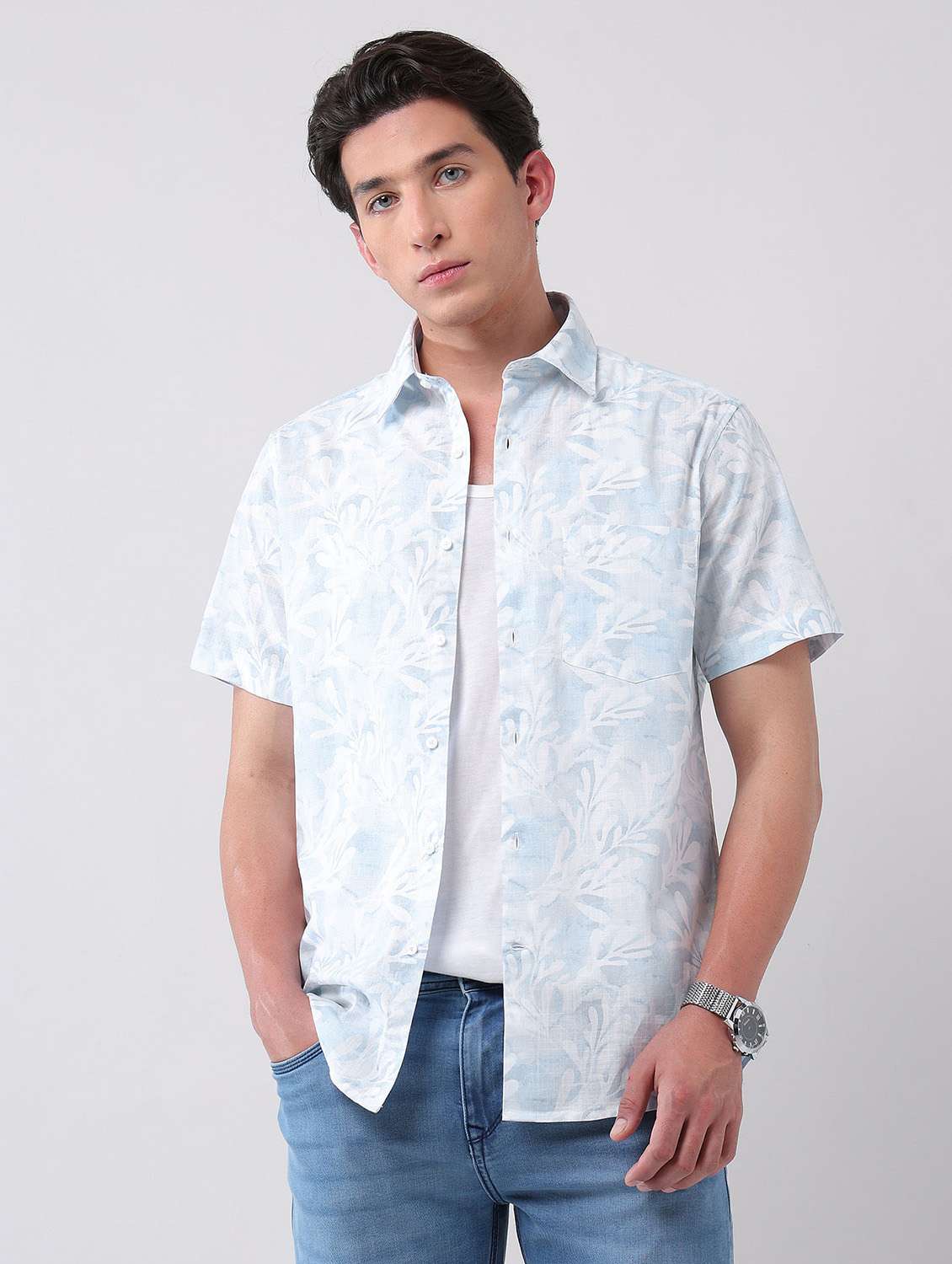 men printed short sleeve regular fit casual shirt - 21998504 -  Standard Image - 1