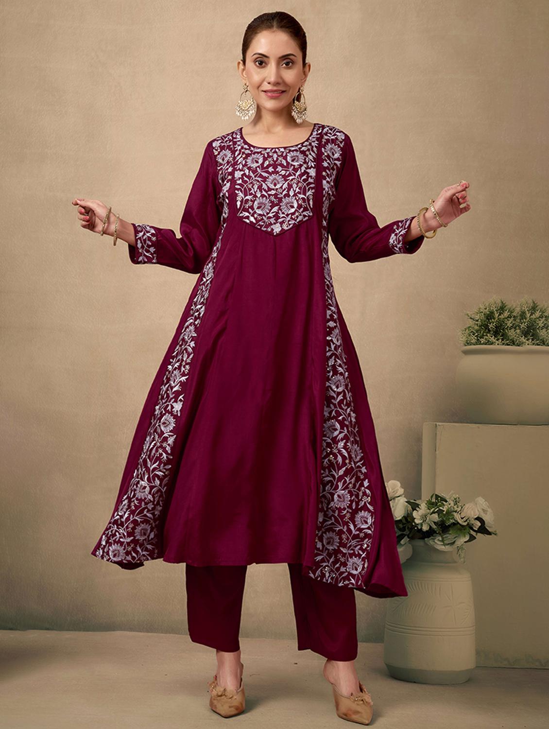 women floral three quarter sleeve kurta pant with dupatta set - 21998541 -  Standard Image - 1