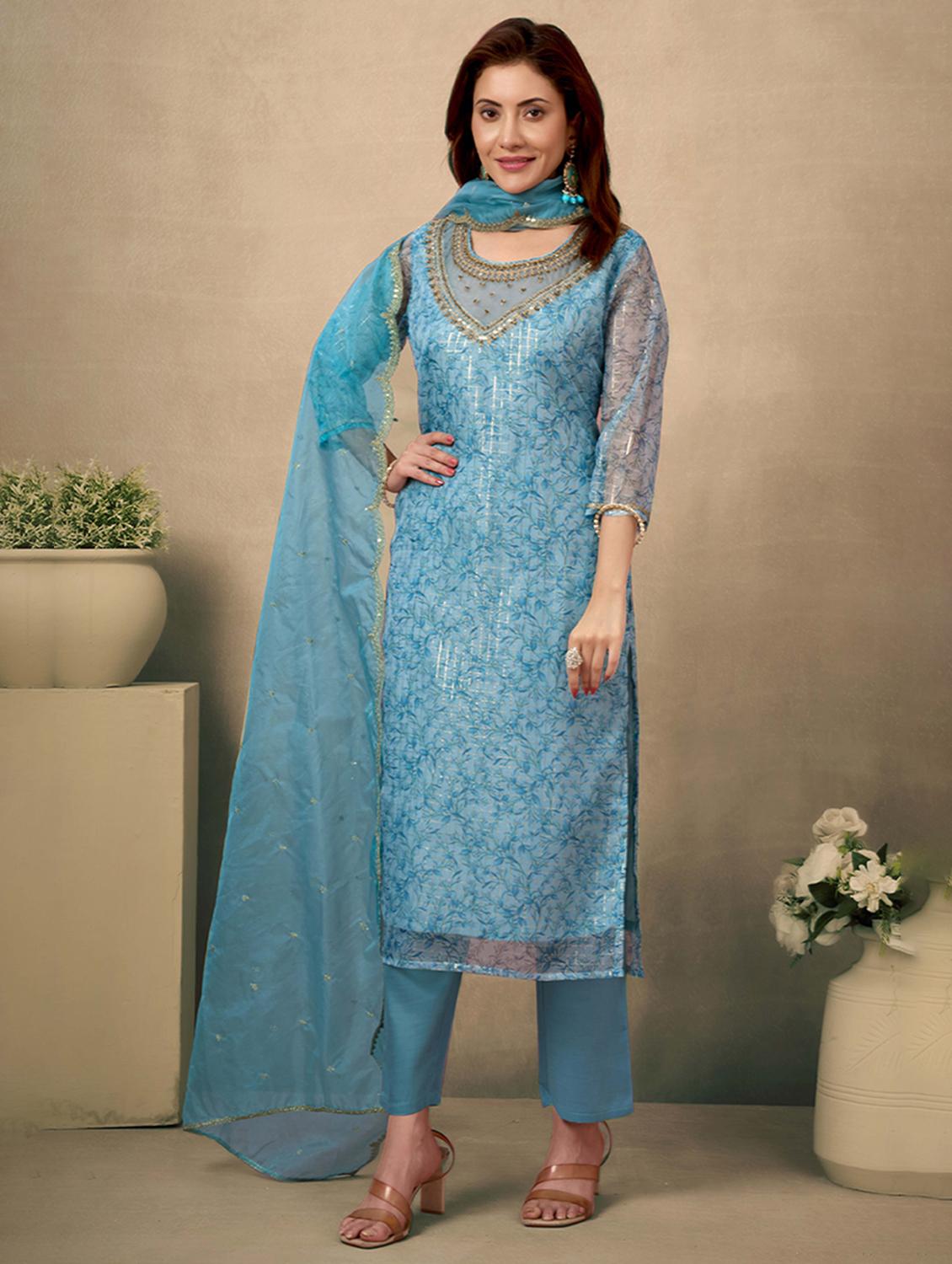 women printed three quarter sleeve kurta pant with dupatta set - 21998551 -  Standard Image - 1