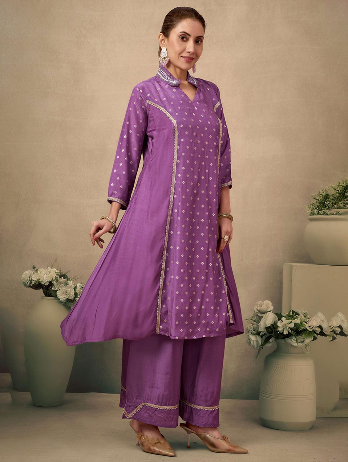 women self design three quarter sleeve kurta palazzo set - 21998561 - Standard Image - 1