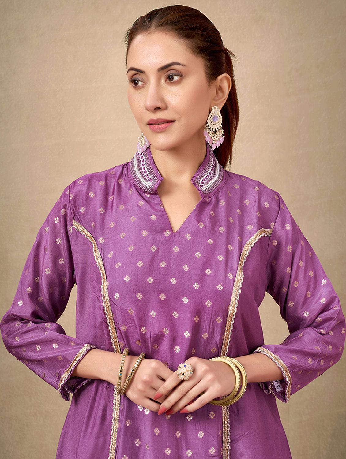 women self design three quarter sleeve kurta palazzo set - 21998561 - Standard Image - 4