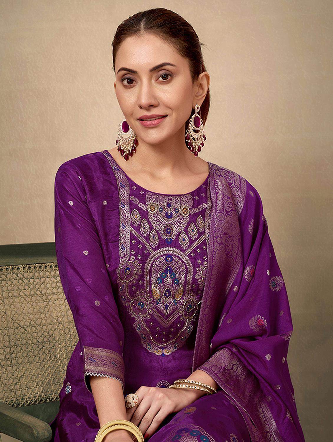 women self design three quarter sleeve kurta pant with dupatta set - 21998563 - Standard Image - 4