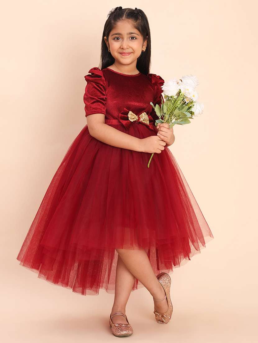 girls solid puff sleeve high low dress - 21998620 -  Standard Image - 1
