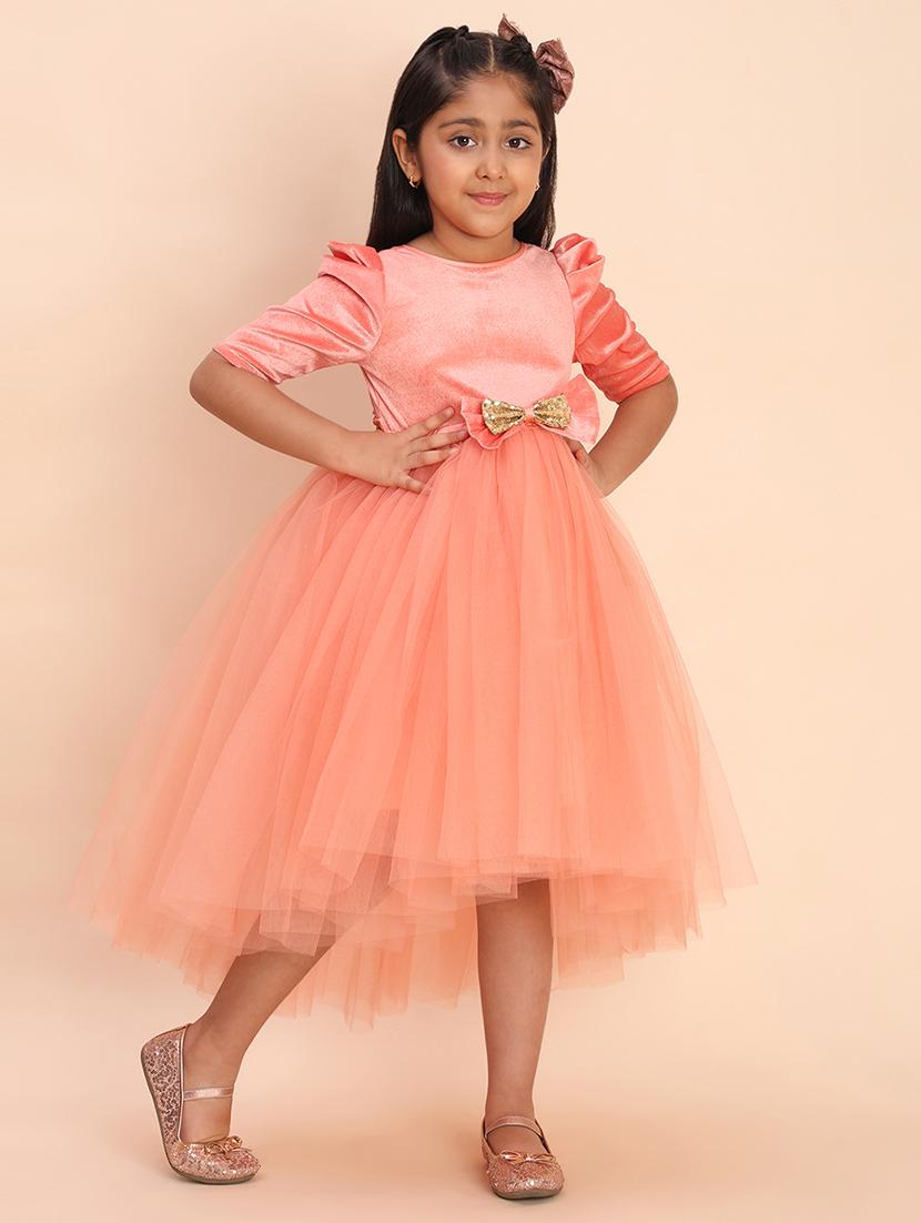 girls solid puff sleeve high low dress - 21998622 - Standard Image - 1