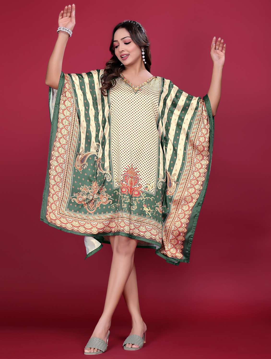 women printed kimono sleeve kaftan dress - 21998627 - Standard Image - 1