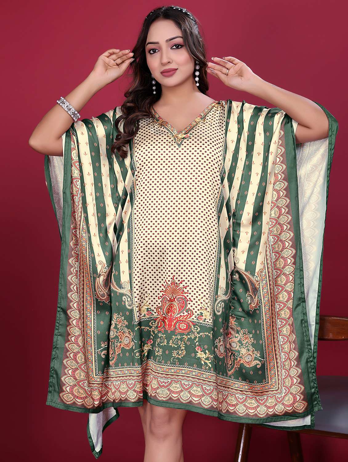 women printed kimono sleeve kaftan dress - 21998627 - Standard Image - 4