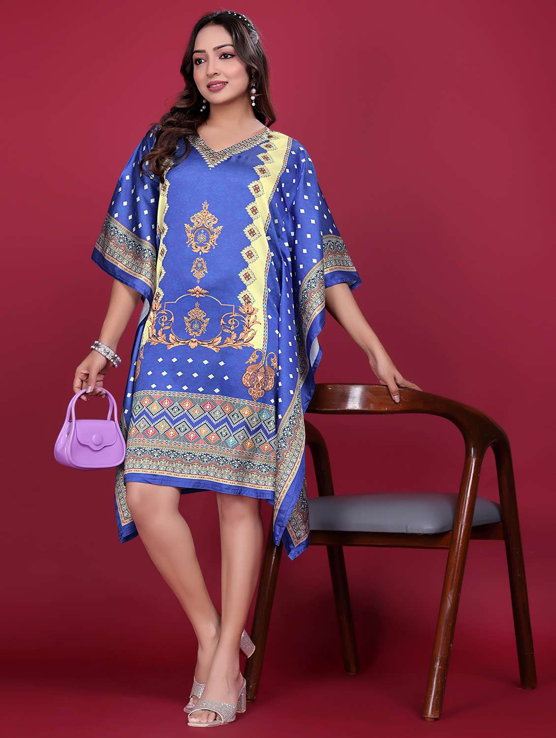 women printed kimono sleeve kaftan dress - 21998628 - Zoom Image - 0