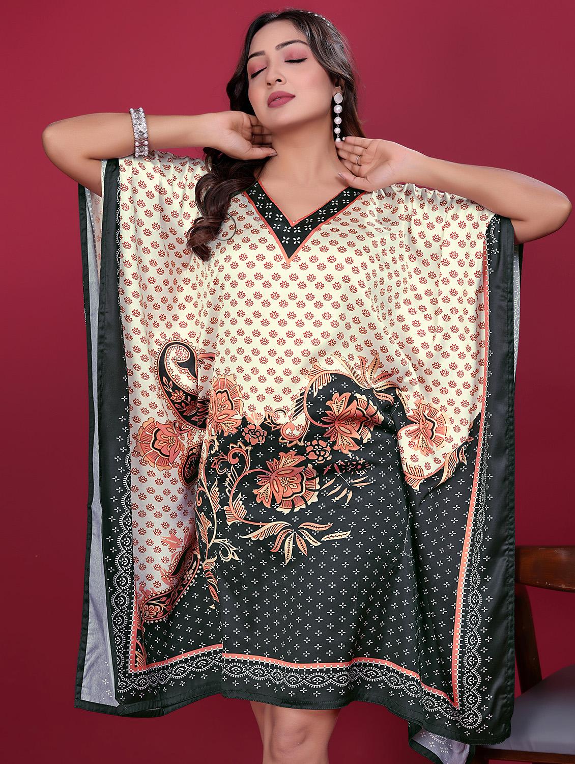 women printed kimono sleeve kaftan dress - 21998629 - Standard Image - 4