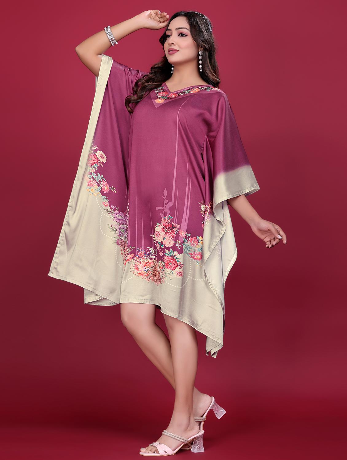 women printed kimono sleeve kaftan dress - 21998630 - Standard Image - 4