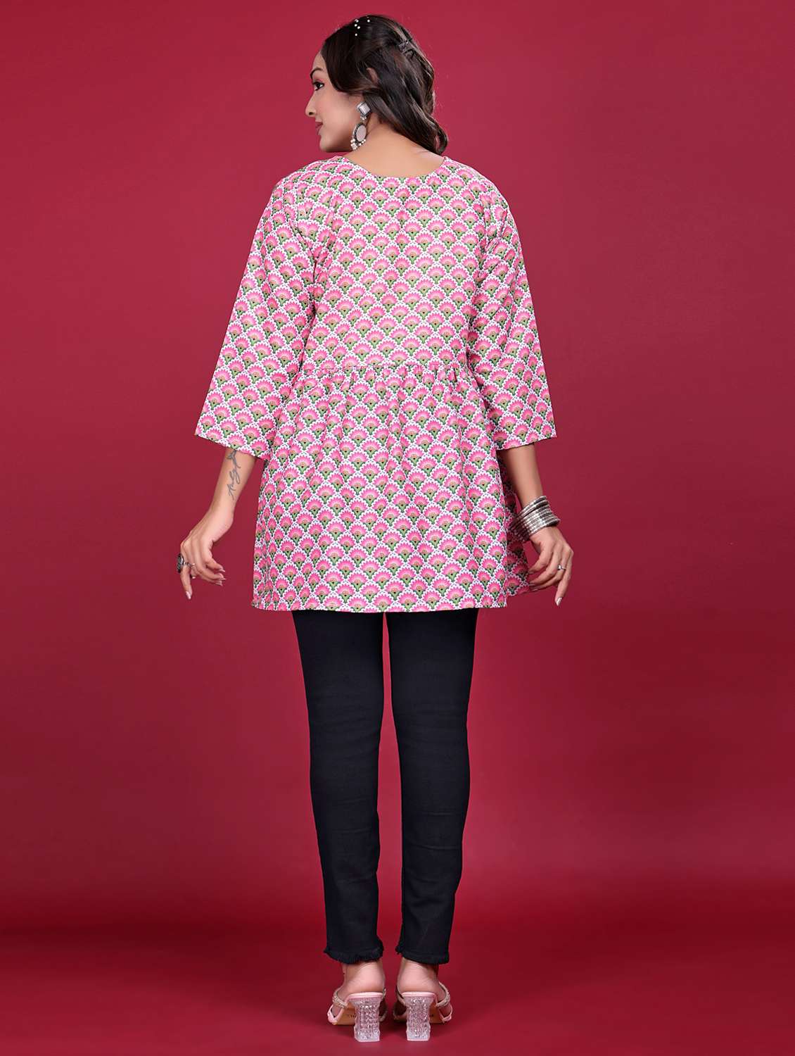 women printed three quarter sleeve flared kurti - 21998631 - Standard Image - 4