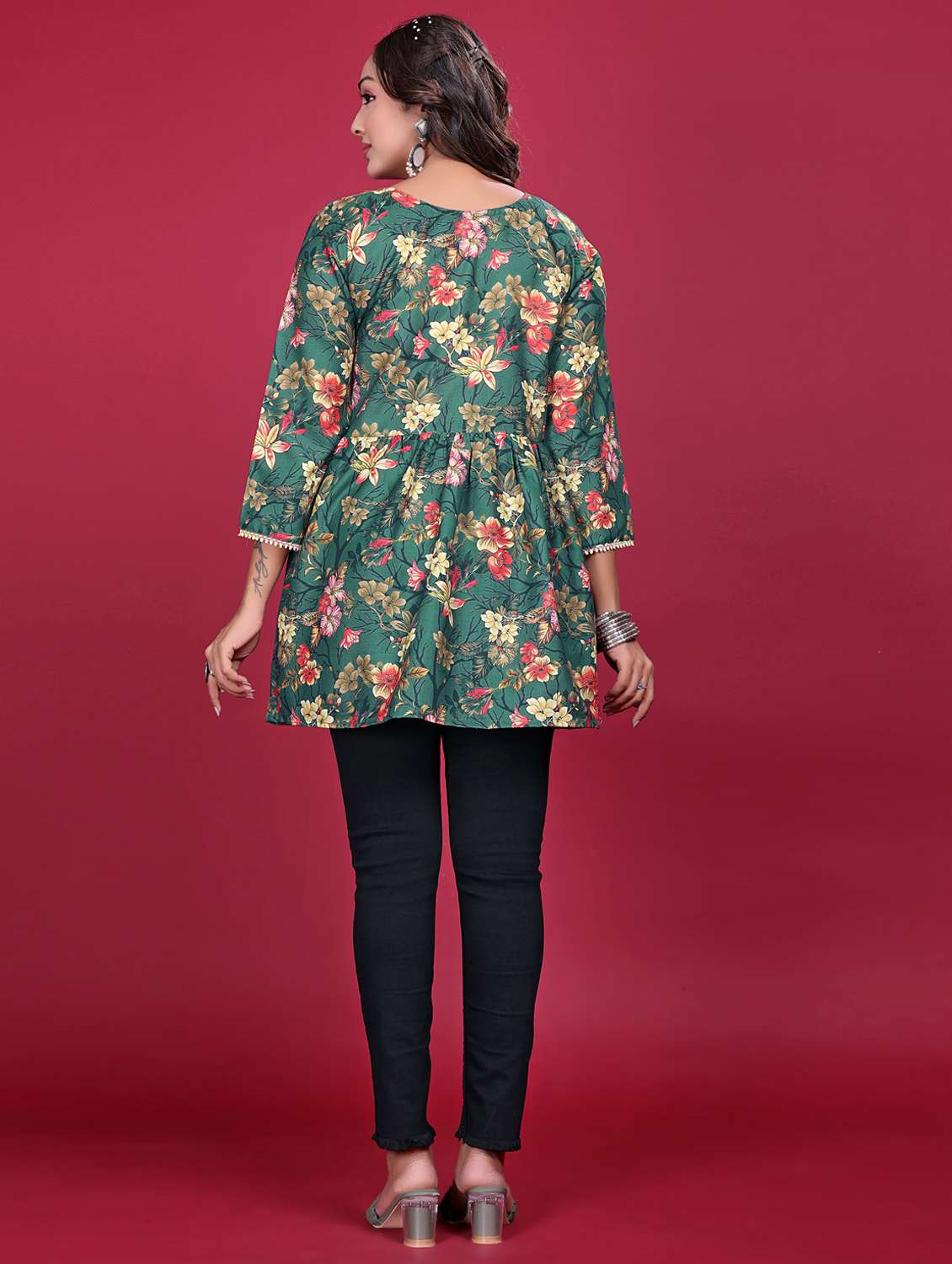 women printed three quarter sleeve flared kurti - 21998632 - Standard Image - 4
