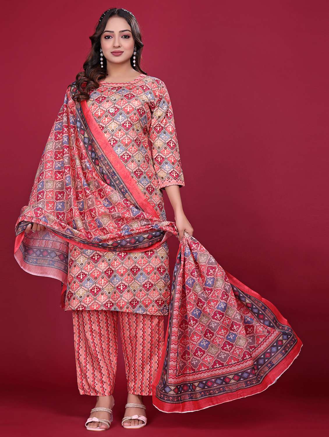 women printed kurta and pant with dupatta set - 21998634 -  Standard Image - 1