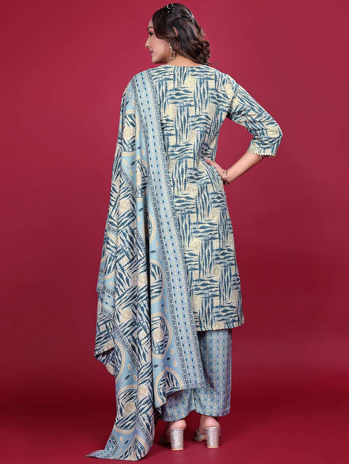 women printed three quarter sleeve kurta pant with dupatta set - 21998636 -  Standard Image - 4