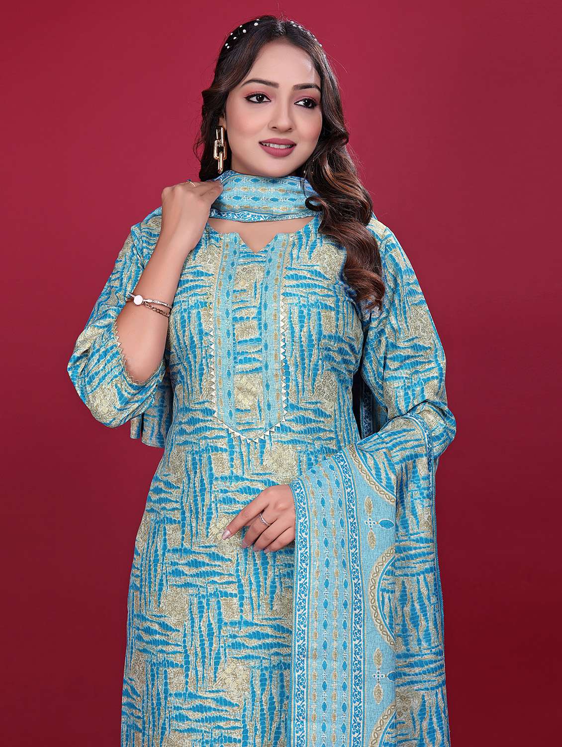 women printed three quarter sleeve kurta pant with dupatta set - 21998639 -  Standard Image - 4
