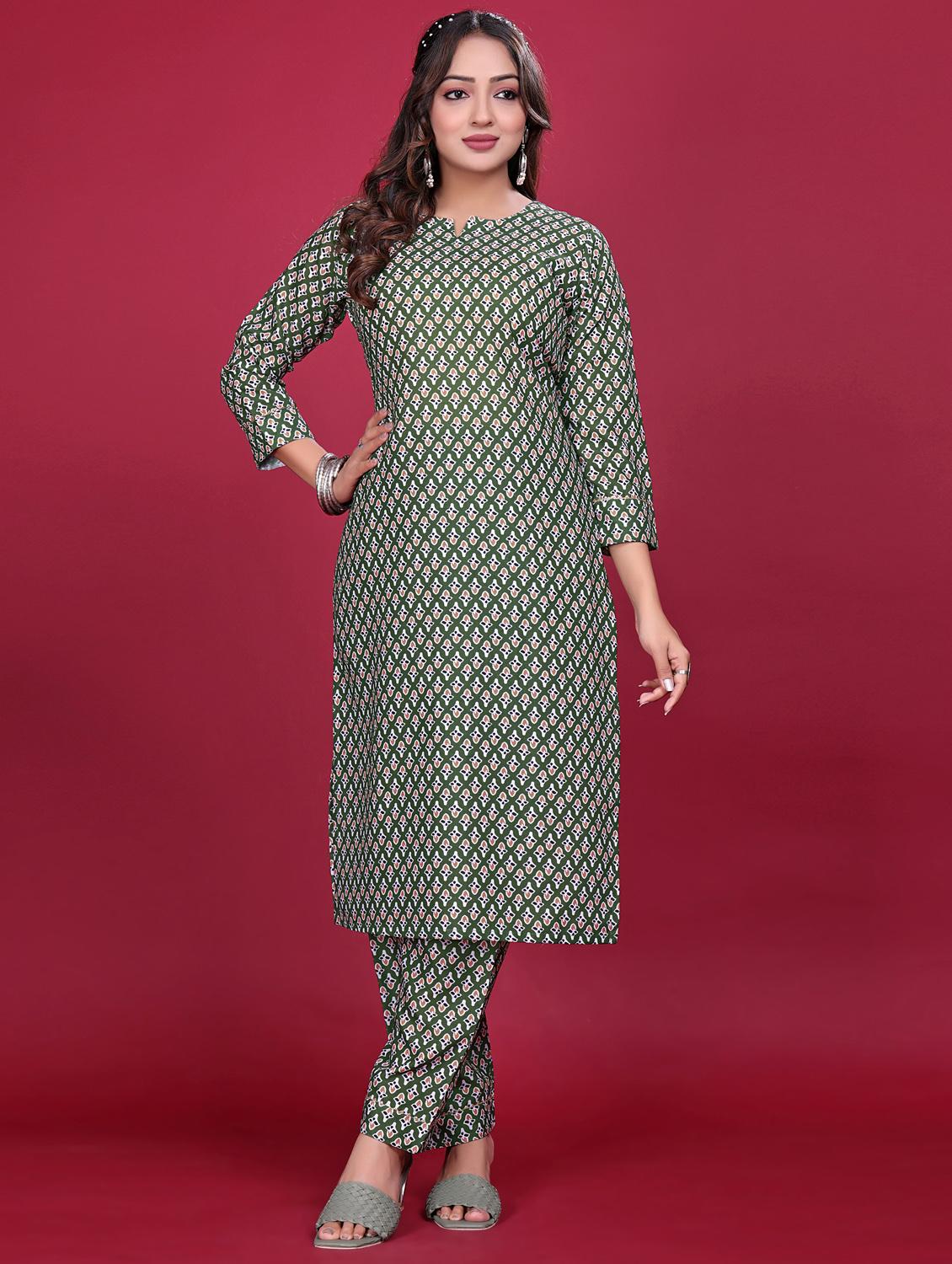 women printed three quarter sleeve kurta pant set - 21998646 - Standard Image - 1