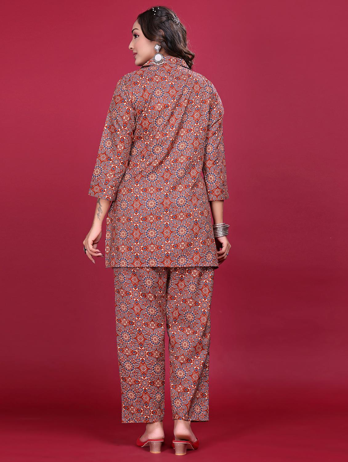 women printed three quarter sleeve ethnic co-ord set - 21998648 - Standard Image - 4