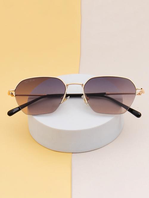 ted smith unisex aesthetic gold-multi square half-rim sunglasses with uv protected lens - 21998718 -  Standard Image - 0