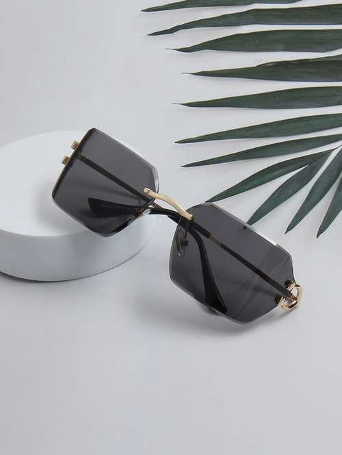 ted smith unisex aesthetic-brat gold-black rimless sunglasses with uv protected lens - 21998723 -  Standard Image - 0