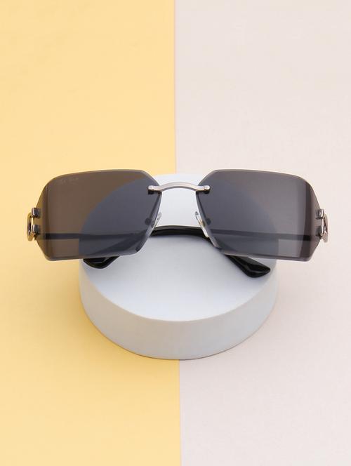 ted smith unisex aesthetic-brat silver-black rimless sunglasses with uv protected lens - 21998724 - Standard Image - 0