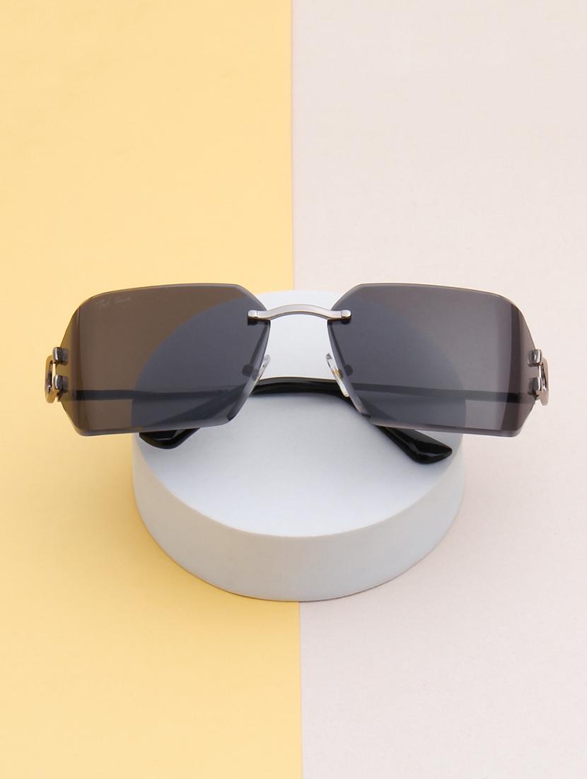 ted smith unisex aesthetic-brat silver-black rimless sunglasses with uv protected lens - 21998724 - Zoom Image - 0