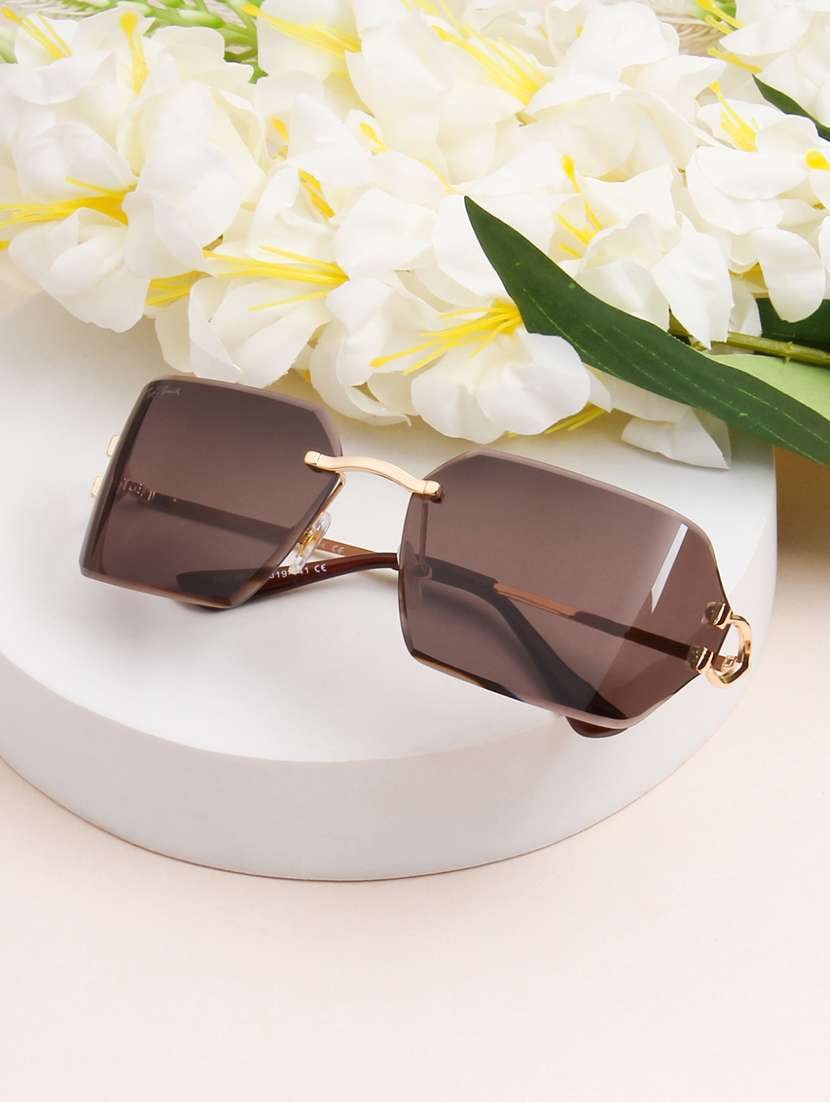 ted smith unisex aesthetic-brat gold-brown rimless sunglasses with uv protected lens