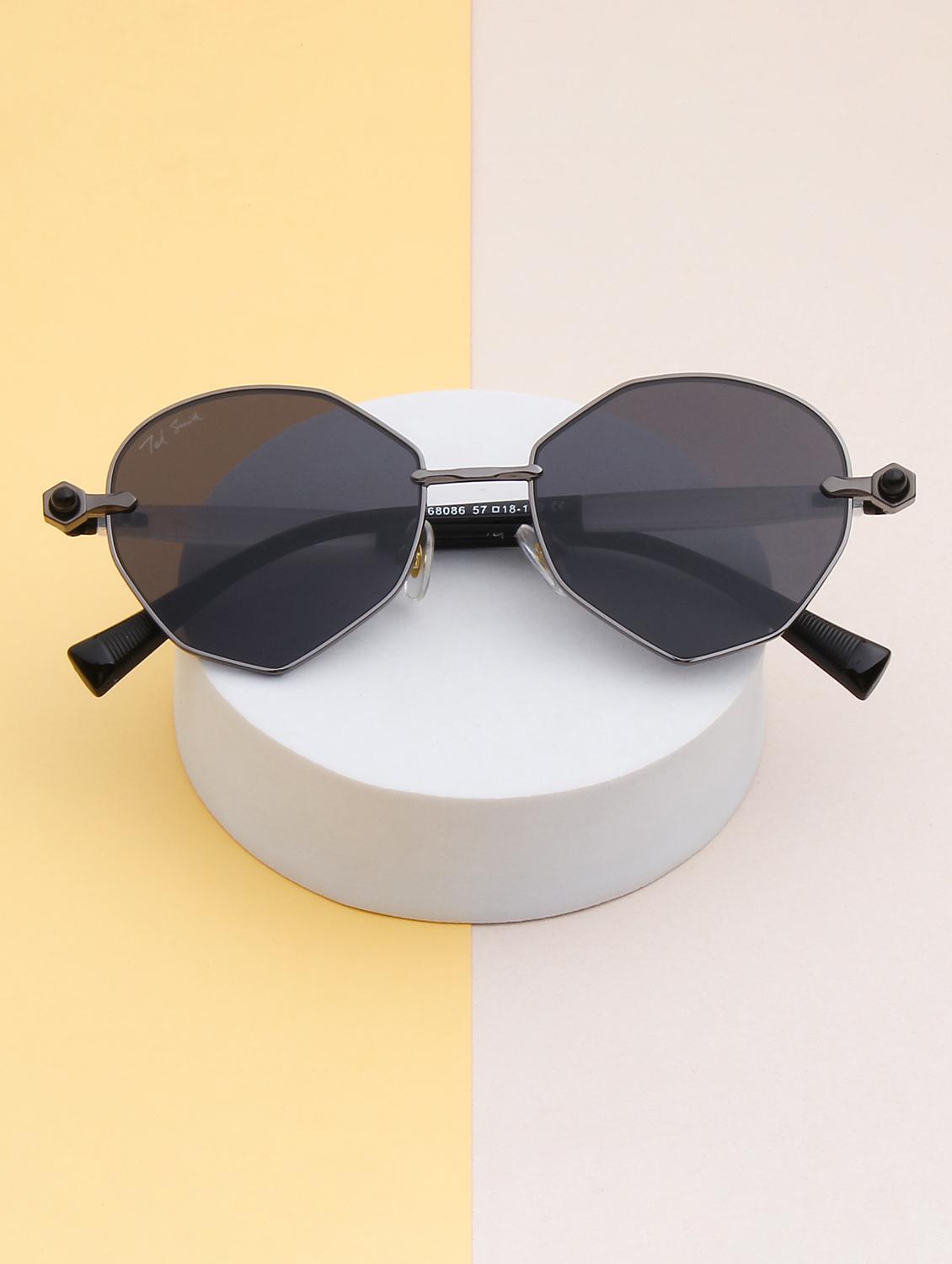 ted smith unisex aesthetic-bold gun-black oval sunglasses with uv protected lens - 21998727 -  Zoom Image - 0