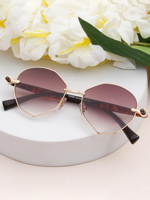 ted smith unisex aesthetic-bold gold-brown oval sunglasses with uv protected lens - 21998728 - Standard Image - 0