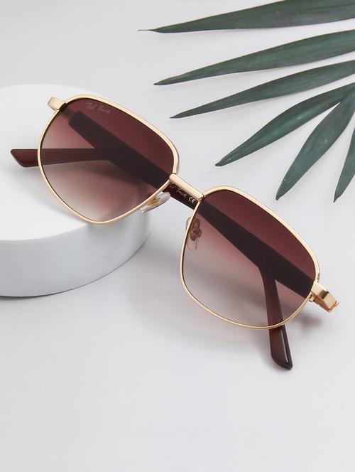 ted smith unisex aesthetic-bold gold-brown aviator sunglasses with uv protected lens - 21998737 - Standard Image - 0