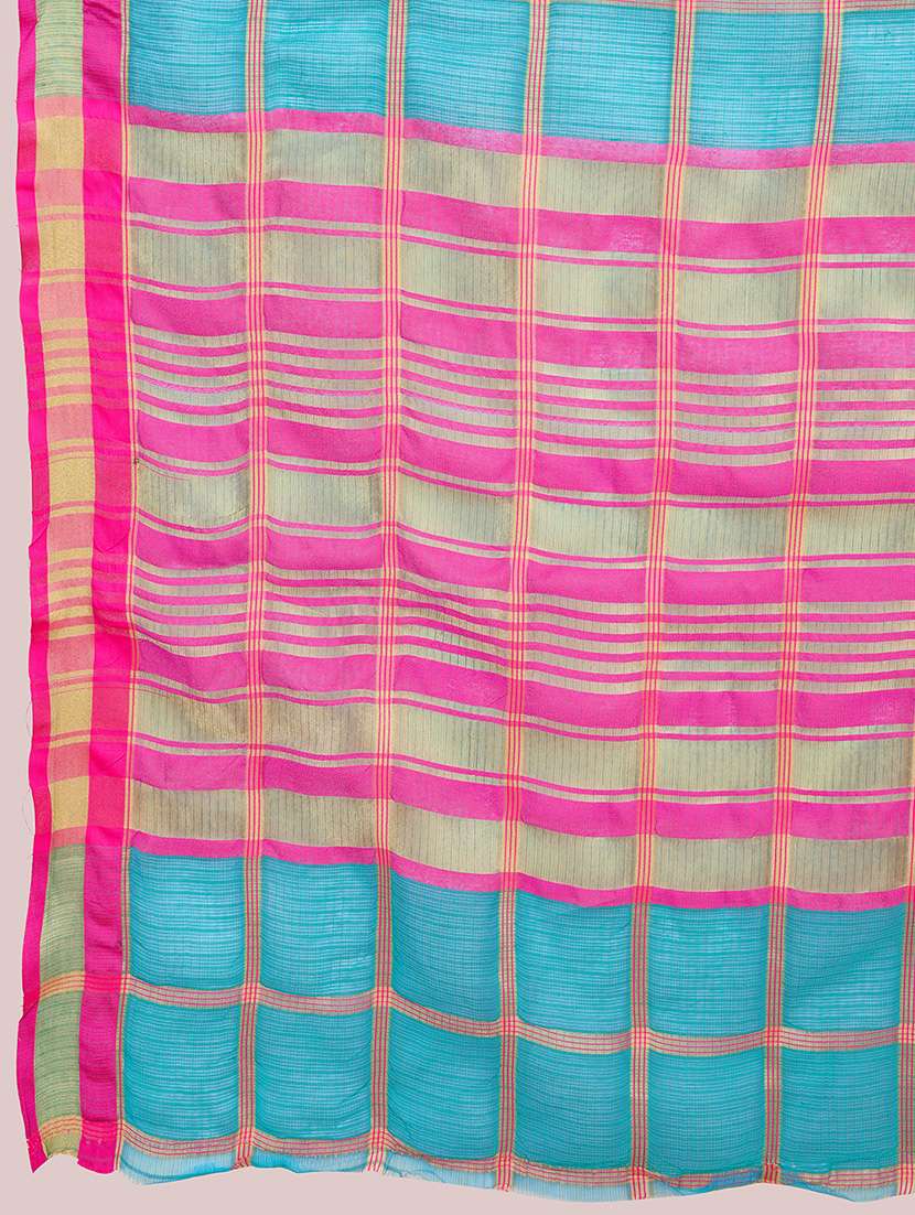 women checkered bordered saree with blouse - 21998781 - Standard Image - 4