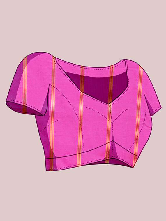 women checkered bordered saree with blouse - 21998787 -  Standard Image - 1