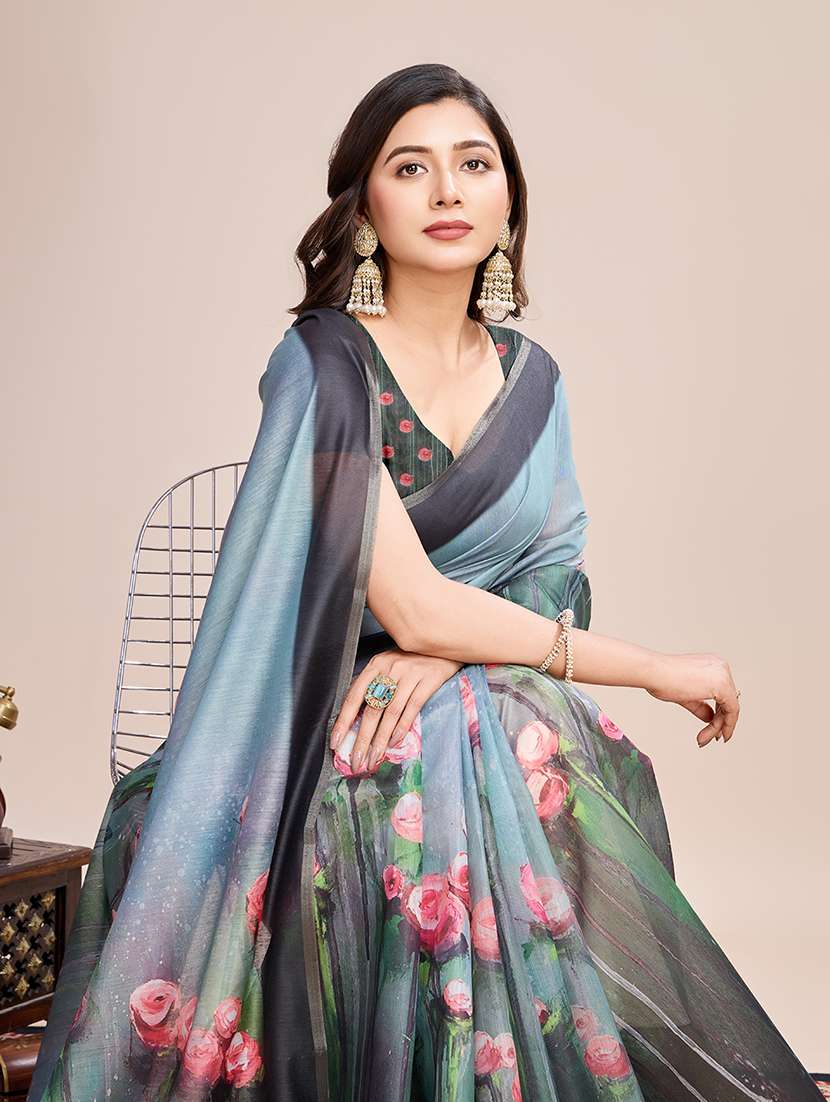 women floral printed casual wear saree with blouse - 21998806 -  Standard Image - 1