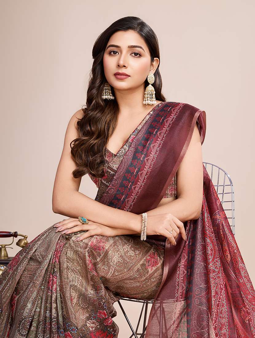 women printed casual wear saree with blouse - 21998808 -  Standard Image - 1