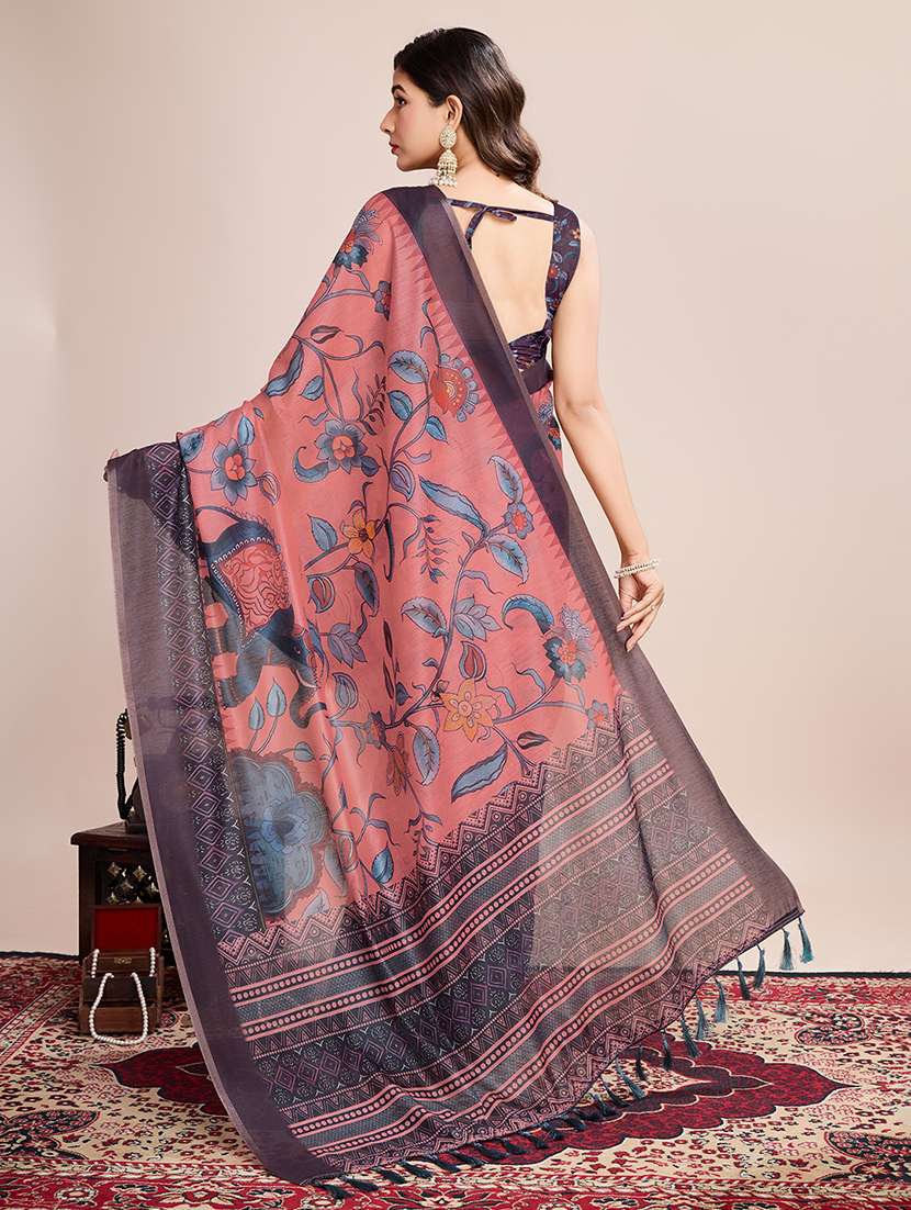 women floral printed casual wear saree with blouse - 21998812 -  Standard Image - 1