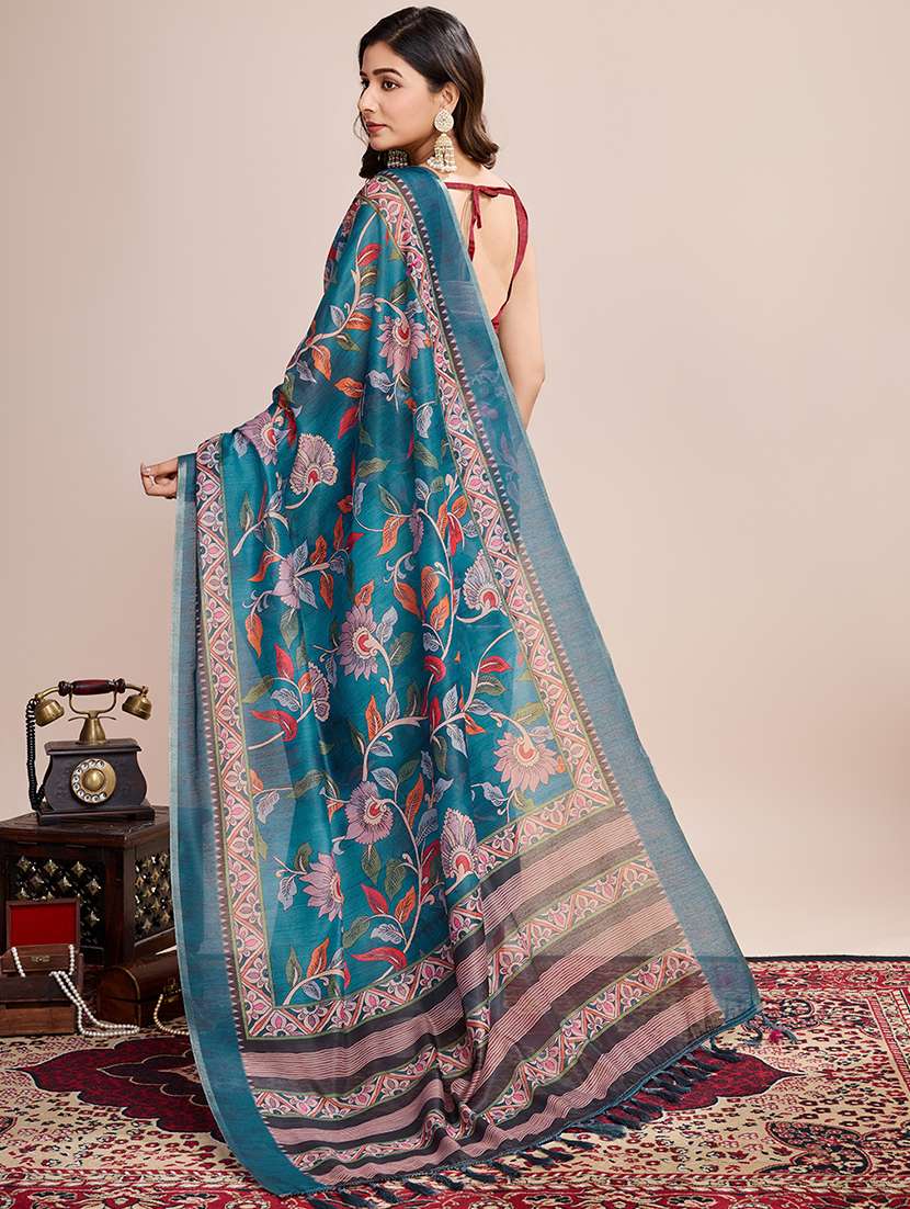 women floral printed casual wear saree with blouse - 21998814 -  Standard Image - 1