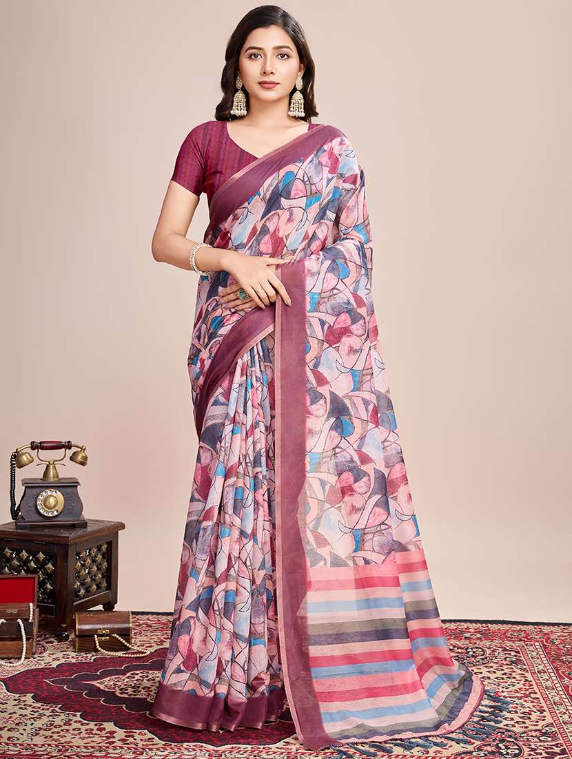 women printed casual wear saree with blouse