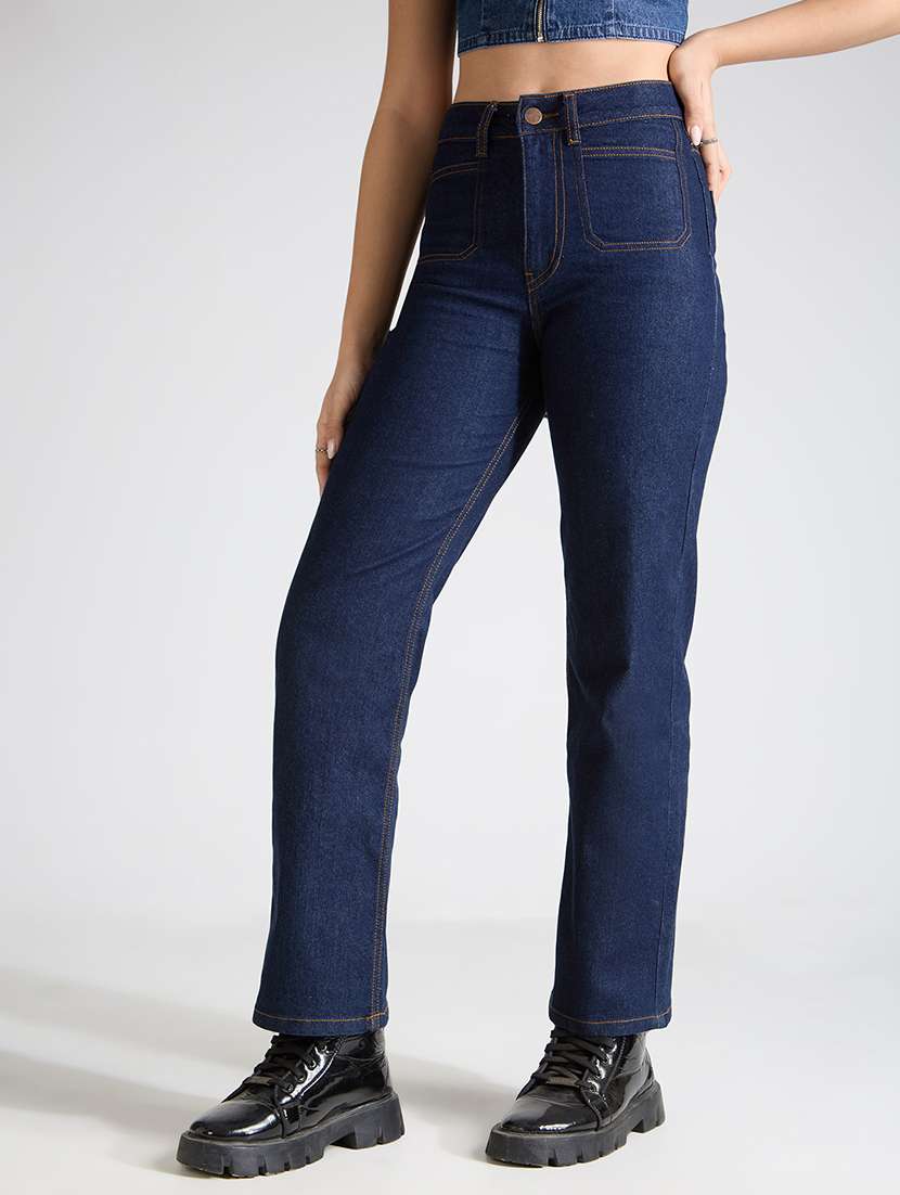 women solid high rise straight fit jean - 21998820 -  Standard Image - 1