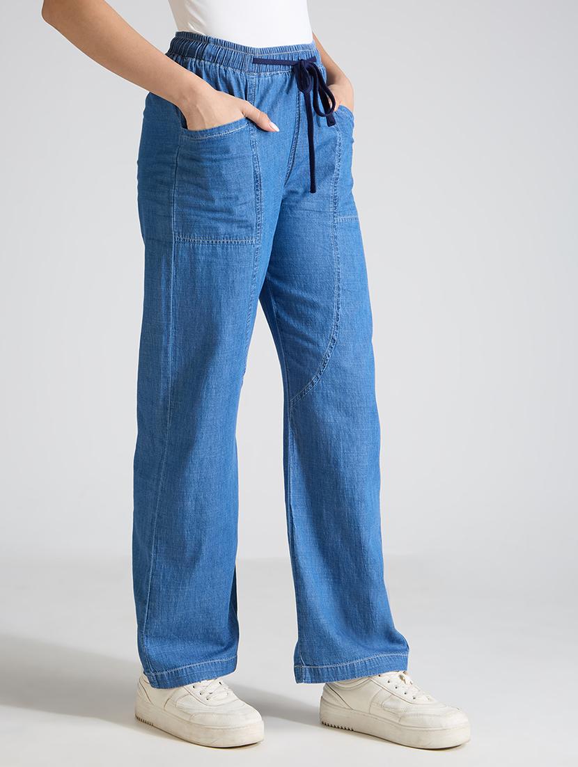 women solid high rise relaxed fit jeans - 21998826 - Standard Image - 1