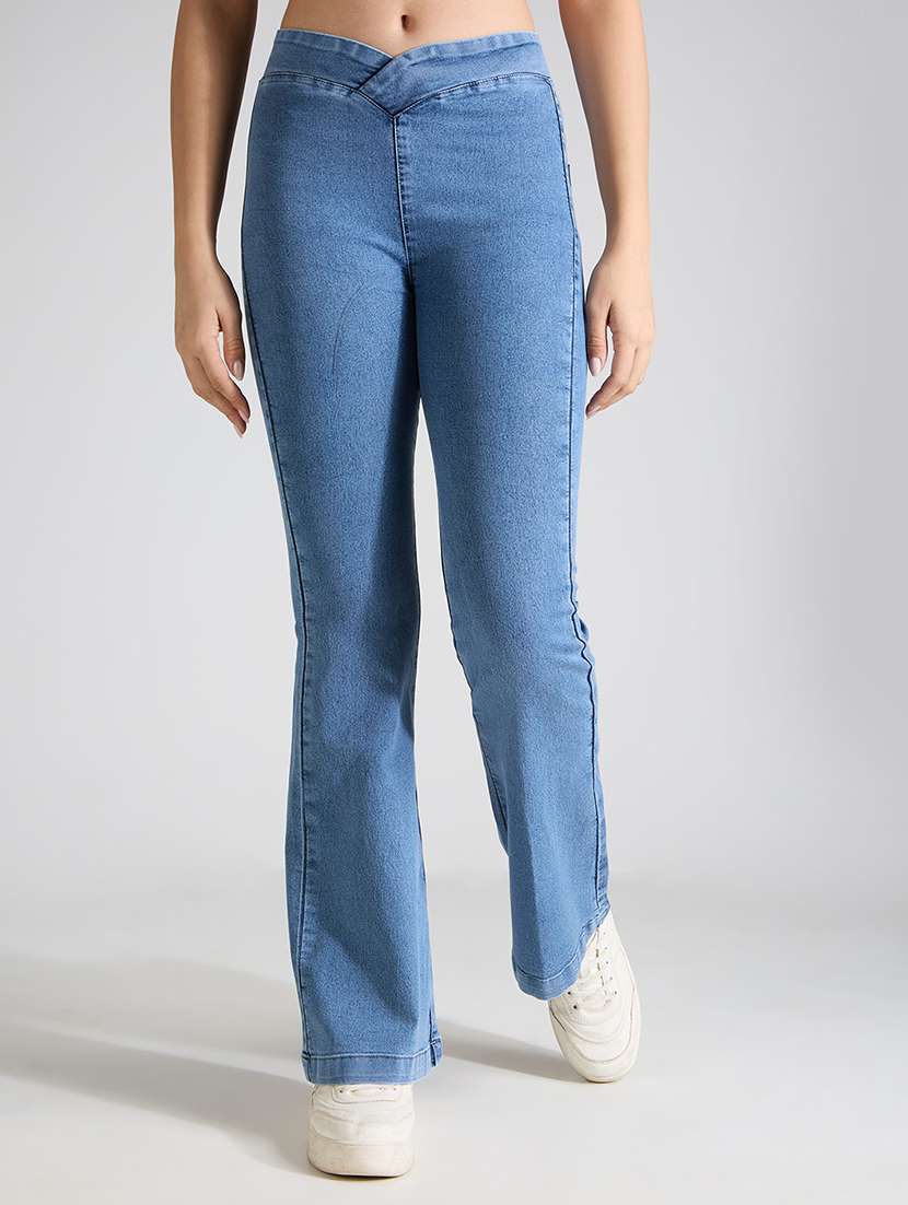women solid mid rise bootcut jean