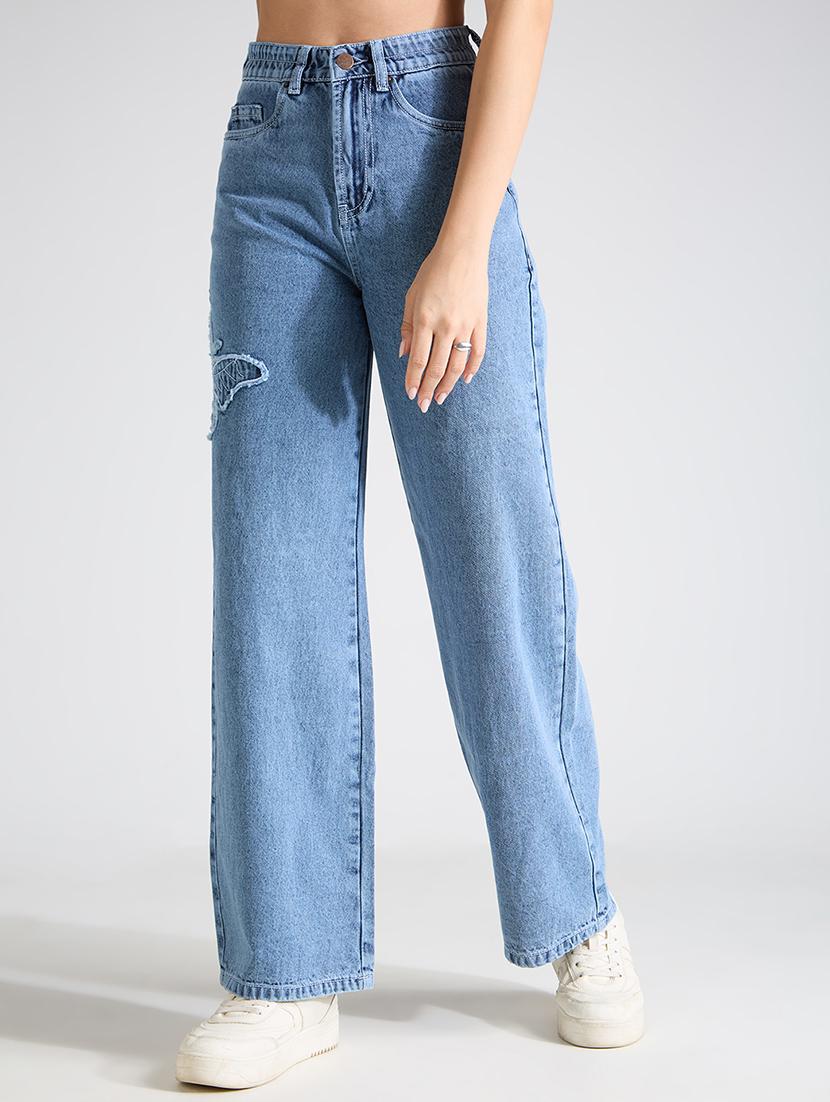 women light blue high rise wide leg jeans