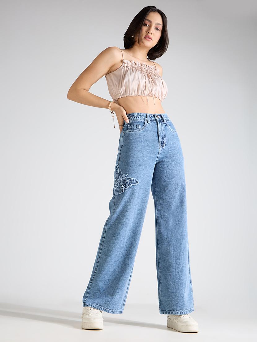 women light blue high rise wide leg jeans - 21998828 - Standard Image - 4