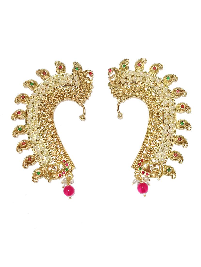 gold metal peacock earcuff earring with pearls - 21998837 -  Standard Image - 1