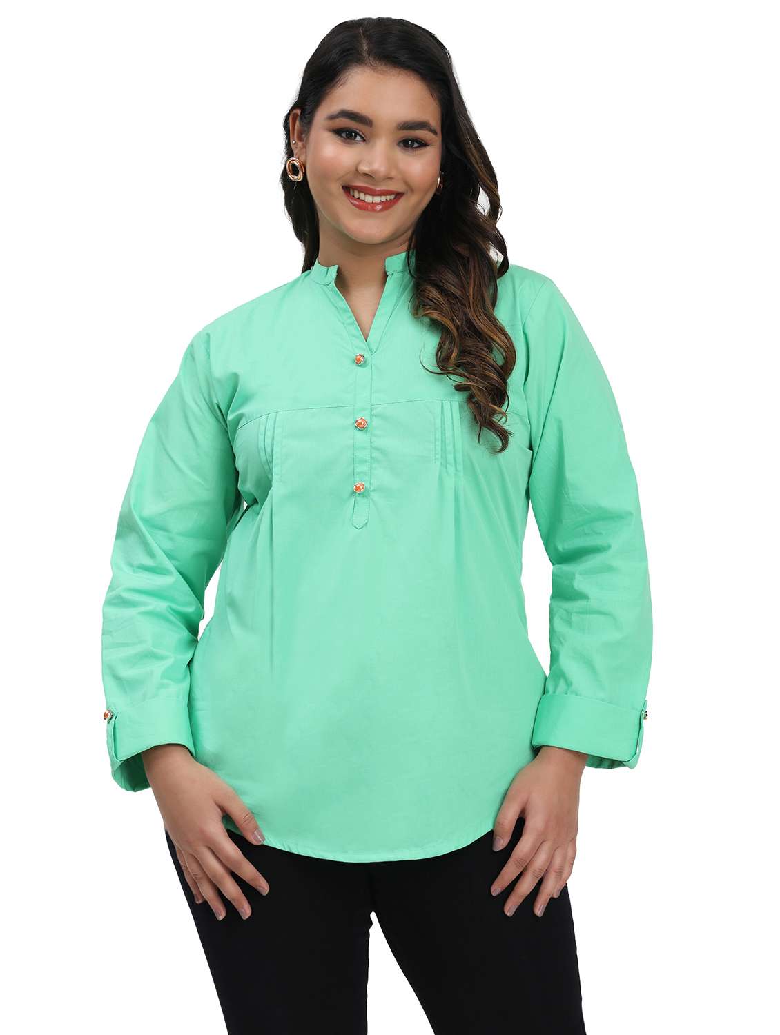 women solid mandarin neck regular top