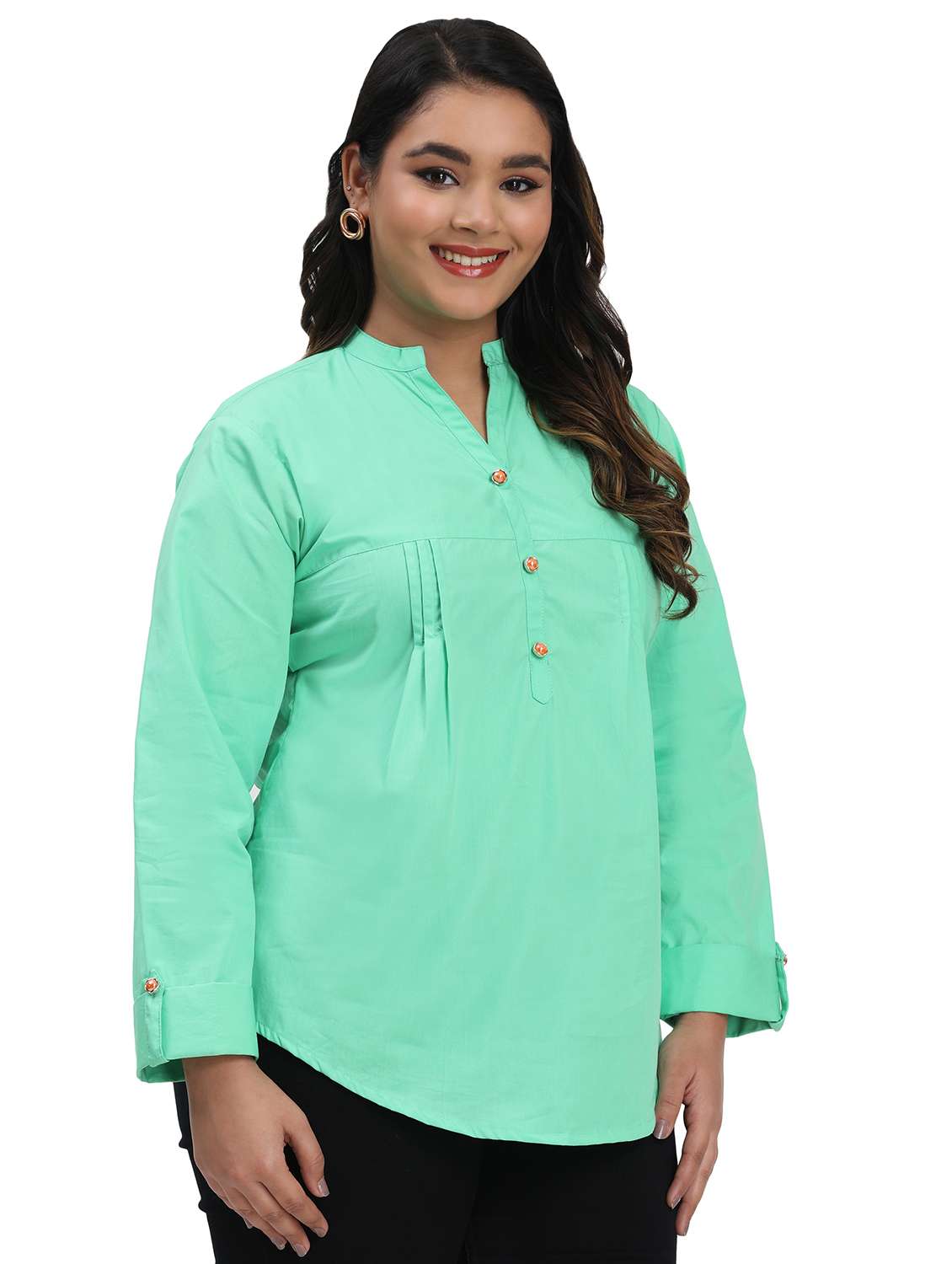 women solid mandarin neck regular top - 21998839 -  Standard Image - 1